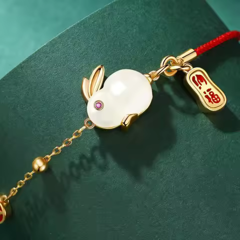 Natural Hotan Jade rabbit bracelet for women exquisite charm classic red rope design bangles light l
