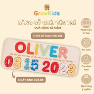 Personalized letter puzzle board with baby's name and date of birth, GROWKIDS smart toy - meaningful