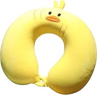 WAYUTO Memory Foam Neck Pillow for Kids Adults Cartoon U-Shaped Neck Pillow Cute Duck Neck Rest Cushion Super Soft Travel Pillow Head Neck Support Pillow for Airplane Bus Train Car Yellow