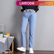 [S-4XL][Lamoda]YUMI Women Jeans Elastic Waist Harlem Pants Woman Casual Long Pants Seluar Denim Selu