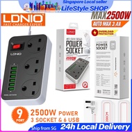 【SG SELLER】LDNIO SK3662 Power Socket with UK 3 Pin + 6 USB Fast Charger 250V/2500W/10A Extension Charge Plug Adapter 2M