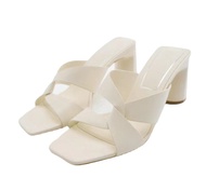 For のzaraˉzaraˉの ZA New Summer Square Head Cow Leather Cross Strap Thick Heel Open Toe High Heels Eu
