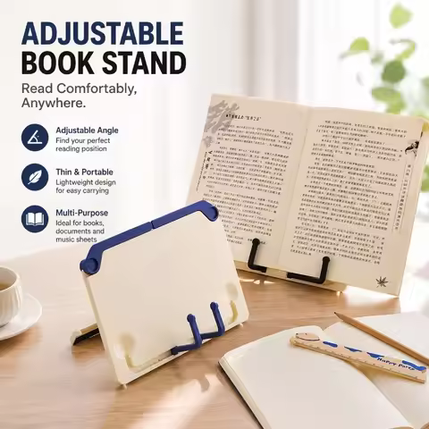 Adjustable Reading Book Stand, Thin and Portable ABS Book Holder with Fixed Arms, for Books, Documen
