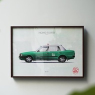 香港的士 八九十年代經典型號 原創插圖 掛畫 連畫框