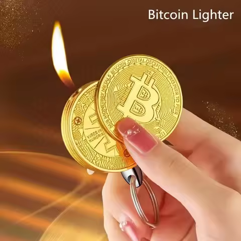 Creative Bitcoin Butane Gas Lighter Stock Commemorative Coin Virtual Coin Novelty Unique Pendant Smo