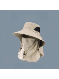 男士防曬漁夫帽，夏季戶外休閒寬邊帽，保護面部防蚊帽，適用於徒步旅行釣魚