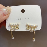 GL Fashion S925 silver pearl tassel exquisite star zircon gold temperament earrings ES6232