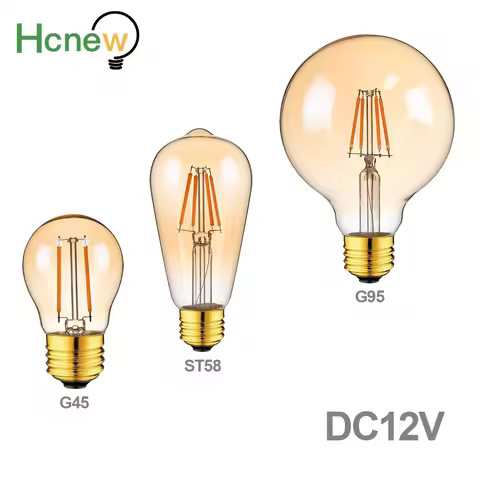 DC12V Led Filament Bulb E27 G95 G45 ST58 2W 4W Amber Glass 2200K Warm White Low Voltage Off Grid Pow