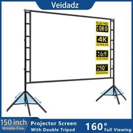 VEIDADZ Projector Screen With Stand White Wrinkle-Free 160° Viewing Angle 60-150 inch Double Sided S