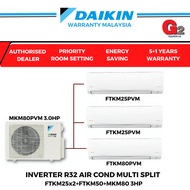 DAIKIN MULTI SPLIT AIRCOND FTKM SERIES INVERTER R32 FTKM25x2+FTKM50x1+MKM80 3HP - DAIKIN WARRANTY MA