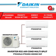 DAIKIN MULTI SPLIT AIRCOND FTKM SERIES INVERTER R32 FTKM25x2+FTKM50x1+MKM80 3HP - DAIKIN WARRANTY MALAYSIA