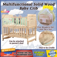 Baby Crib Solid Wood Crib Multifunctional Cradle Bed Wood Crib For Baby With Mosquito Mattress Net