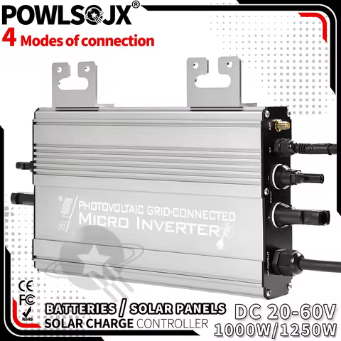 POWLSOJX Solar Micro Inverter 1000W/1250W, Dual Input (PV/Battery), 180–265VAC, On-Grid/Zero Export,