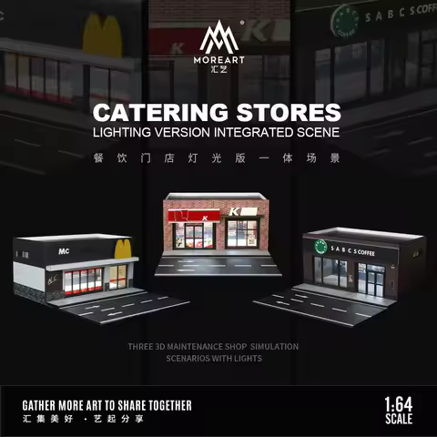 MoreArt: 1:64 Restaurant lighting Version Of One Scene Model, Parking Lot For Display /Gifts/Collect