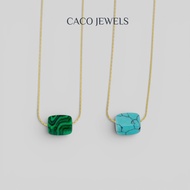 CACO Turqoise and Malachite Gemstone Pendant Necklace 18K Gold Plated "Kobi" (1 Piece)