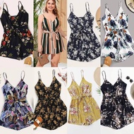 A2696 PLUS CHIC Multi Stripe & Floral Print Self Belt Plus Size Romper / Jumpshort