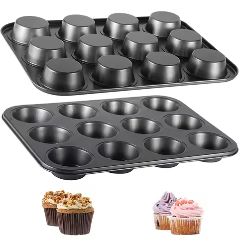 LMETJMA Muffin Tray Cupcake Baking Pan 12-Cup Nonstick Cupcake Pan Carbon Steel Muffin Tins Release