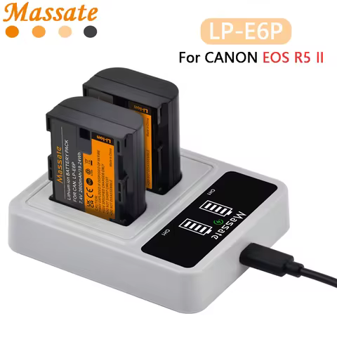 Massate LP-E6P LP E6P LPE6P Battery+Dual USB charger for Canon EOS R5 Mark II R5 R6 R6 Mark III R7 6