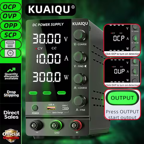 KUAIQU Upgraded SPS-C3010 DC Power Supply 30V 10A OCP OVP OUTPUT Swith Encoder Adjustment USB Type-C