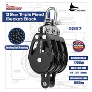 BLUESHARK 2257 38mm Triple Fixed Becket Block Marine Rope Control Pulley