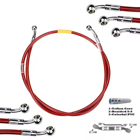 Red 400mm-2200mm Brake Hose Hydraulic DOT Line Cable 10mm 28° Banjo for Suzuki Kawasaki Yamaha Pipe 