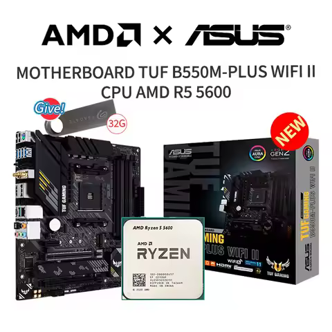 New ASUS TUF Gaming B550M-PLUS WIFI II Motherboard + AMD R5 5600 CPU Suit Socket AM4 Without Fan R7 