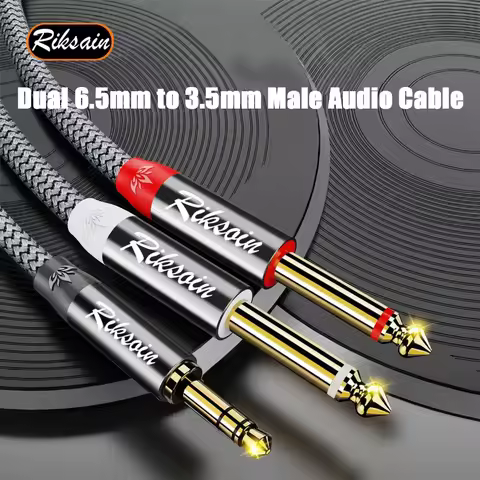 3.5 to Double 6.35 Jack Cable Aux Male to 6.5mm Mono 3.5mm TRS to Dual 6.35mm Y-Splitter Adapter Aud