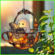 Spooky Ghost Reading Book Acrylic Sun Catcher 2D Festive Holiday Decoration Halloween Acrylic Spooky