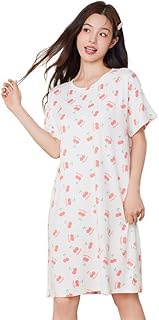 6IXTY8IGHT Women's HILLARY C Brushed Jersey Sleep Dress Short Sleeve Casual Loose Fitting Night Dres