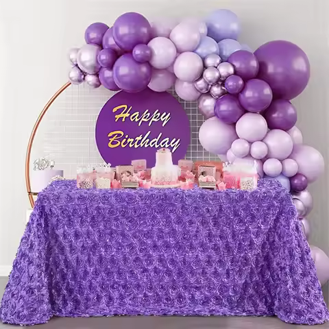 130*203CM 3D Rose Floral Satin Tablecloth,Red /Purple Rose Tablecloths for Wedding Banquet Party Bab