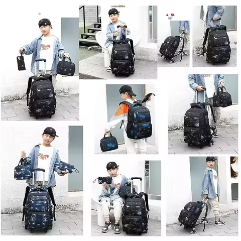 Kids School Bag With Wheels Rolling Backpack for Boy Wheeled School Bag 6 Wheels Trolley Bookbag Car