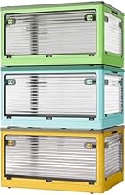 Pack of 3 Storage Boxes with Lids, 150 L (48 x 36 x 85.5 cm), Foldable Stacking Boxes with Wheels, F