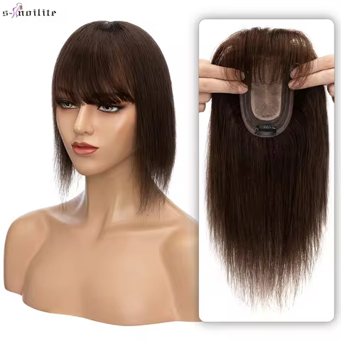 S-noilite 7x13cm Hair Toppers Human Hair Silk Base Hair Cilp Wigs Clip In Hair Extensions 33g-53g Ha
