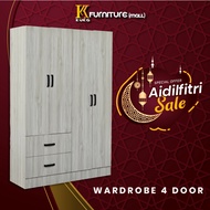 [KUKA] Almari Baju 4 Pintu | 4 Doors Wardrobe | Kabinet Baju | Cermin | Mirror | Drawer | Laci