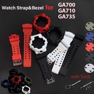 Resin Rubber Watch Strap & Bezel for GA700 GA710 GA735 Waterproof Sport Silicone Watchband Frame Cas