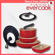Evercook Frypan Set 8-Piece by Doshisha – IH &Gas Compatible, Detachable Handle, Non-Stick Cookware