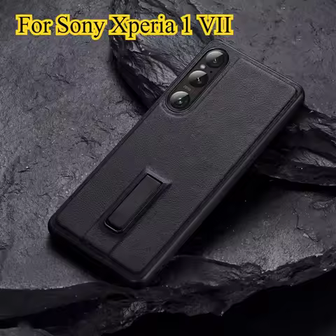 For Sony Xperia 1 VII Metal Kickstand Phone Back Case for Xperia 1 V II V Ii Plain PU Leather Shockp