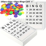 100pcs Chips + 60pcs Bingo Paper Game Cards -Bulk Reusable Number Cards & Playing Card Set for Birth