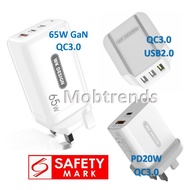 [SG SELLER] WK DESIGN Fast USB Charger Quick Charge Adapter Wall Plug Safety Mark WP-QPU365 GaN WP-Q