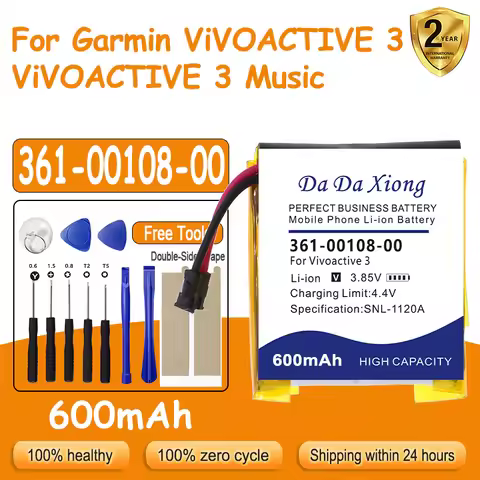 361-00108-00 600mAh Battery for Garmin ViVOACTIVE 3 Music Watch Li-po NL28LL31B03OC Batteries + Free