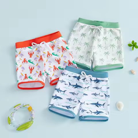 0-4Y Baby Boys Swim Shorts Shark Print Stretch Quick Dry Swimsuits Toddler Swim Trunks Kids Bathing 