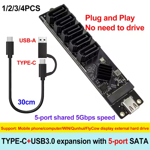 USB Type-C to 5-port SATA Adapter Card M.2 NGFF B-KEY SATA to 5-port SATA3 6Gbps expansion card JM57