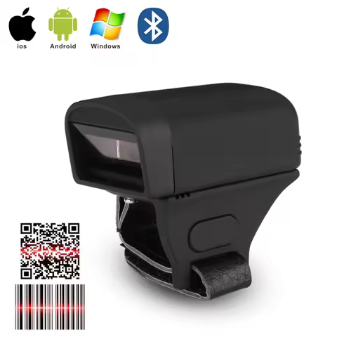 Portable Handheld Bluetooth Wireless Ring Finger Mini 1D Barcode Scanner PDF417 2D QR code Scaner fo