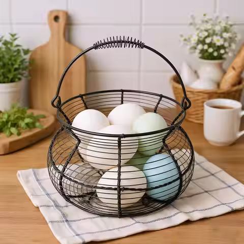 Small Egg Basket Vintage Storage Rack with Handle Farmhouse Egg Basket for Kitchen Picnic Farmhouse 