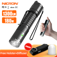 NICRON ไฟฉาย N8 / C3 ไฟฉายยุทธศาสตร์ 1300lm / 1000lm ไฟฉายชาร์จไฟฟ้า Handfree แบบพกพา IP68 ไฟฉาย LED
