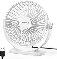 TriPole Small Desk Fan USB Powered Personal Fan 3 Speeds Strong Airflow Mini Fan 360°Rotation Portable Fan 5.1 Inch Table Fan for Home Office Bedroom Desktop, White, 4.9ft Cable