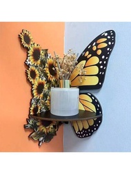 1 件木製向日葵蝴蝶形架子水晶蠟燭展示架壁掛式角落儲物架家居裝飾