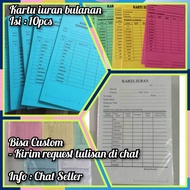 Kartu Iuran SPP bulanan kartu kas kartu infaq Madrasah/pesantren/sekolah. 10 lembar