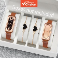 Rose Gold Elegant Sisters 4PCS/Set Women's Watches Fashion Magnet Clasp Mesh Band Quartz Watch Heart