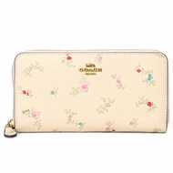 【COACH】花朵印花皮革拉鍊長夾-米白色